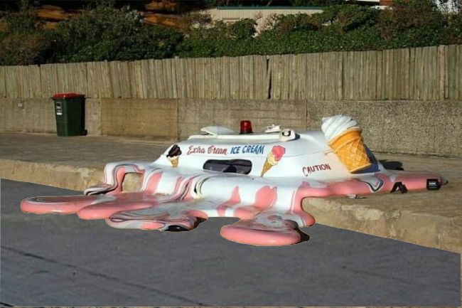 Advertisement for ice cream with melted ice cream truck