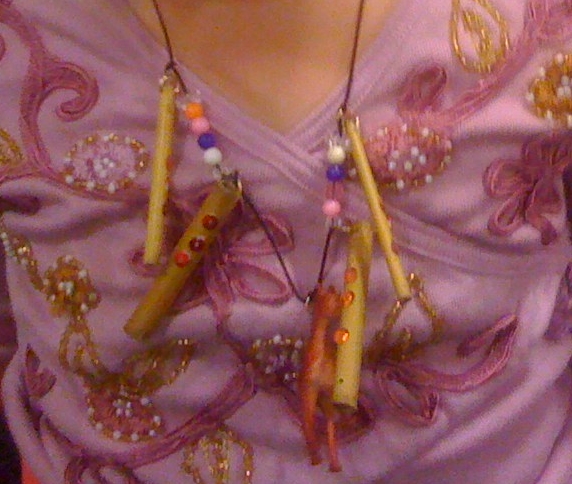 My Daughter's creation, a necklace made from recycled toys at the 2008 Maker Faire
