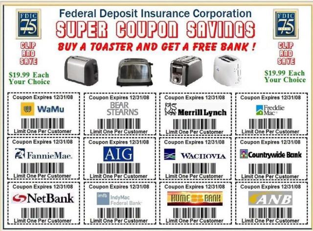 Black Friday Special, bailout coupon! Buy a toaster, get a bank!