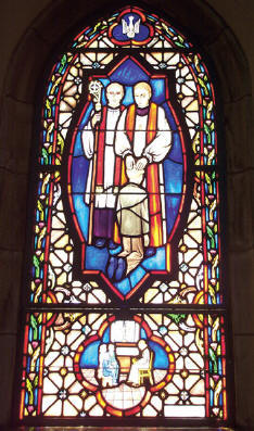 Altar boy being abused by priest, captured on stained glass