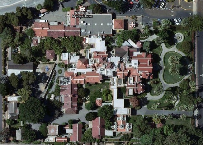 Aerial view of the Winchester Mystery House