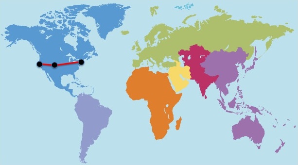 World Map showing my trip around the globe in 8 days