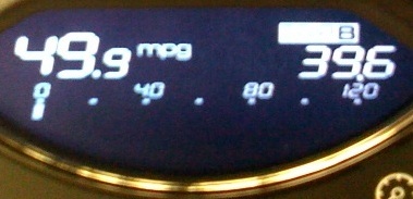 Photo of 2005 Civic Hybrid dashboard showing 49.9 MPG