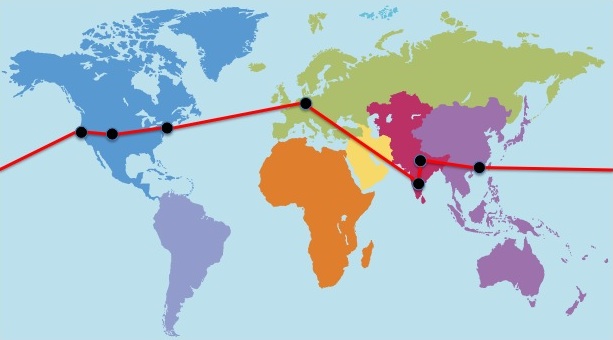 Around the world in eight days, Delhi to Hong Kong to San Francisco