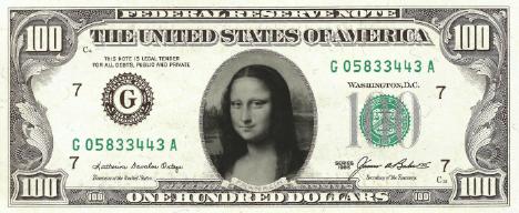 100 dollar bill with mona lisa's picture