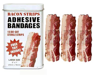 Adhesive bandages in the form of bacon strips