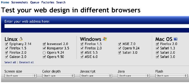 Screenshot of BrowserShots utility