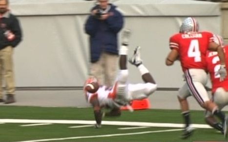 Illinois fumbles, refs miss it, leads to 7 points, the difference in the game.