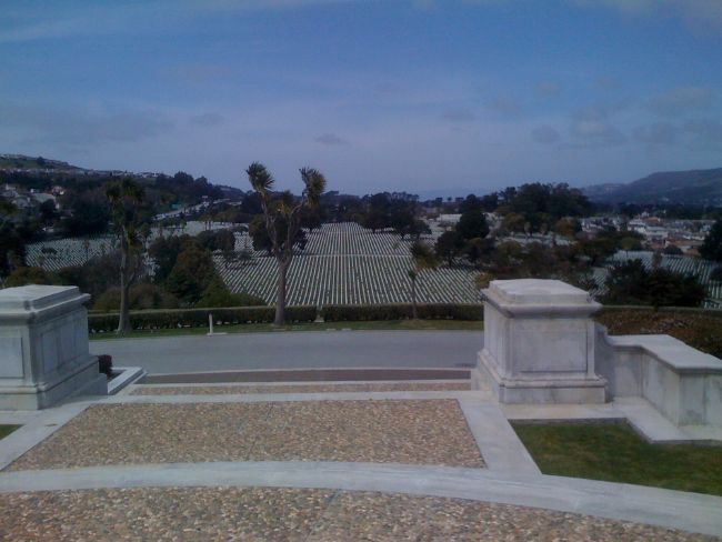 View of Golden Gate National Cemetery looking east from flag mound