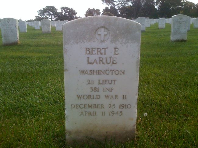 View of Golden Gate National Cemetery, Second Lt. Bert E. LaRue's headstone