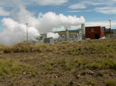 Los Humeros - steam emissions at geothermal plant.