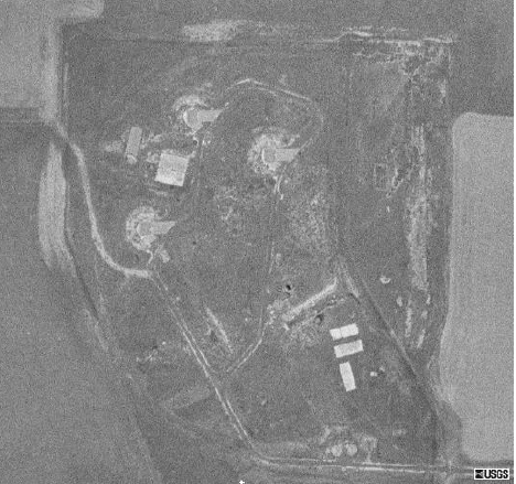 Black and white aerial photograph of Titan Missile base in Eastern Washington State.