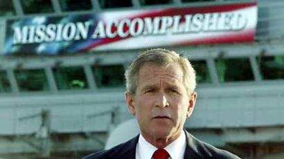 Bush with his Mission Accomplished sign