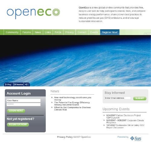 Screen shot of openeco.org website