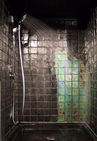 Shower tile image of temperature induced color changes in a full shower.