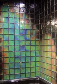 Shower tile image of temperature induced color changes in a full shower.