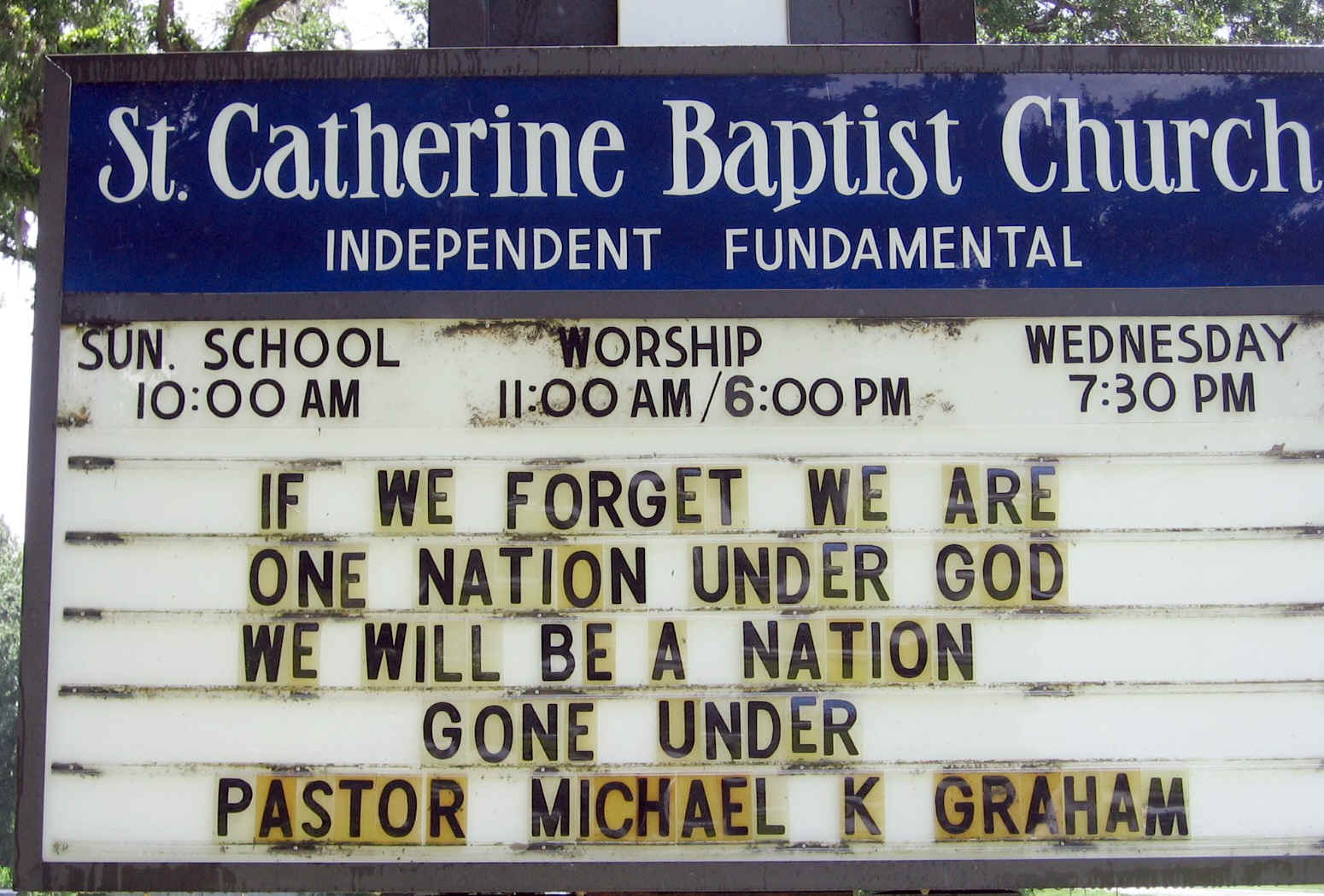 Combination of church and state message on church sign