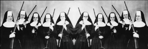 Photo of nuns with shotguns awaiting the martyrs in paradise.